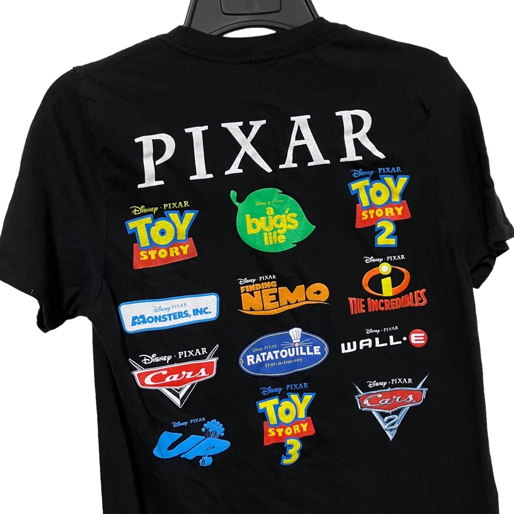 Pixar Disney Movie Promo Black T-Shirt Toy Story, Bugs Life, Cars, UP